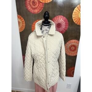 Vintage Quilted Cream Esprit Hooded Jacket Preppy Minimalist Classic Chic Sz M